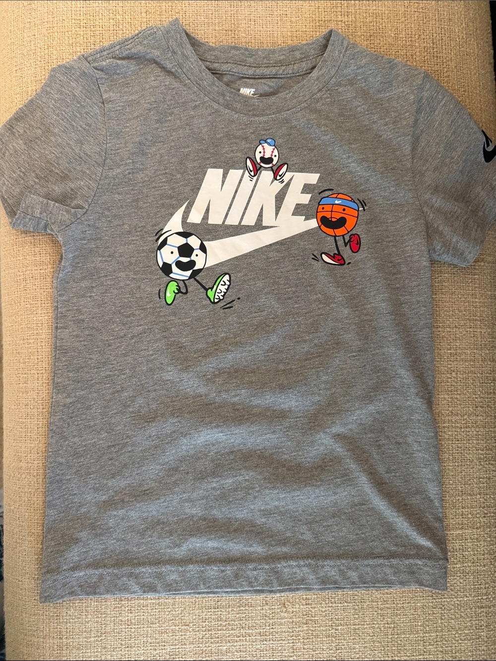Nike Kids Gray Graphic Sports Tee with Colorful Balls